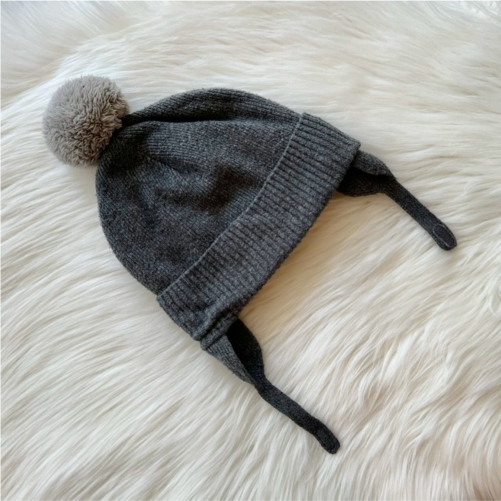 (4/$20) GAP Gray Winter Hat with Pom-Pom and Ear Flaps